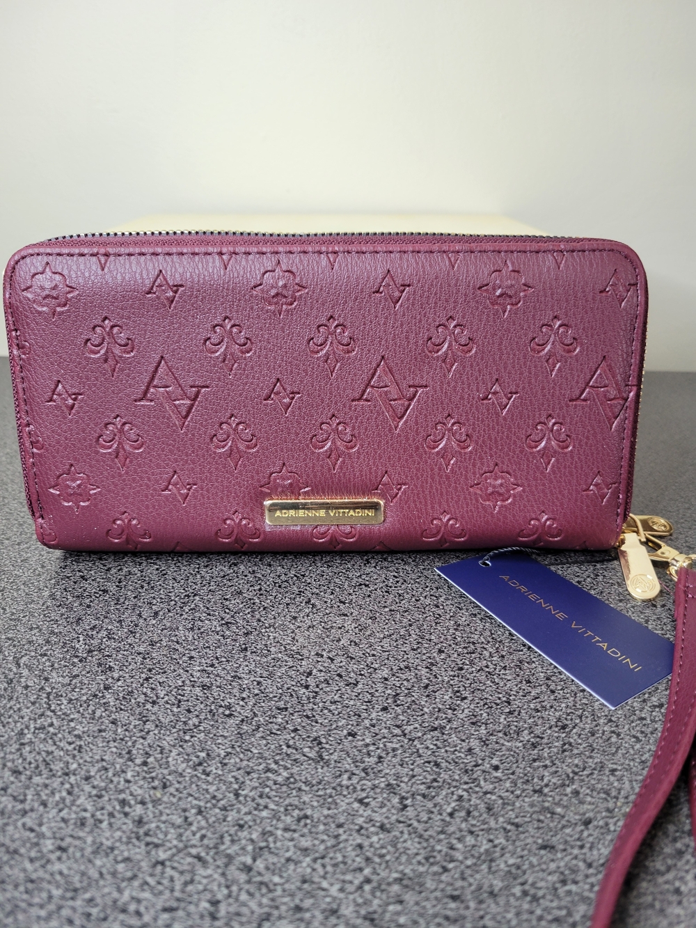 Adrienne Vittadini Plum Embossed Double Zip Wallet